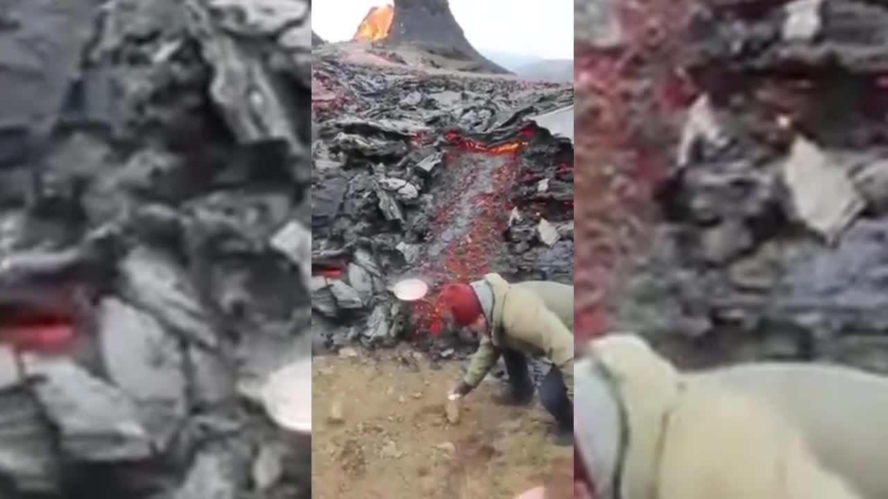 Giải trí - Clip: Người đàn ông nấu thịt, trứng trên núi lửa đang hoạt động