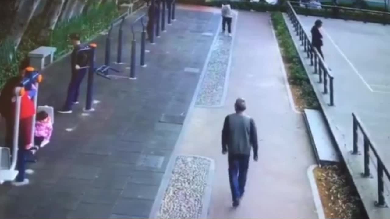 Mới- nóng - Clip: Đang đi bộ, người đàn ông bất ngờ bị cành cây rơi trúng đầu