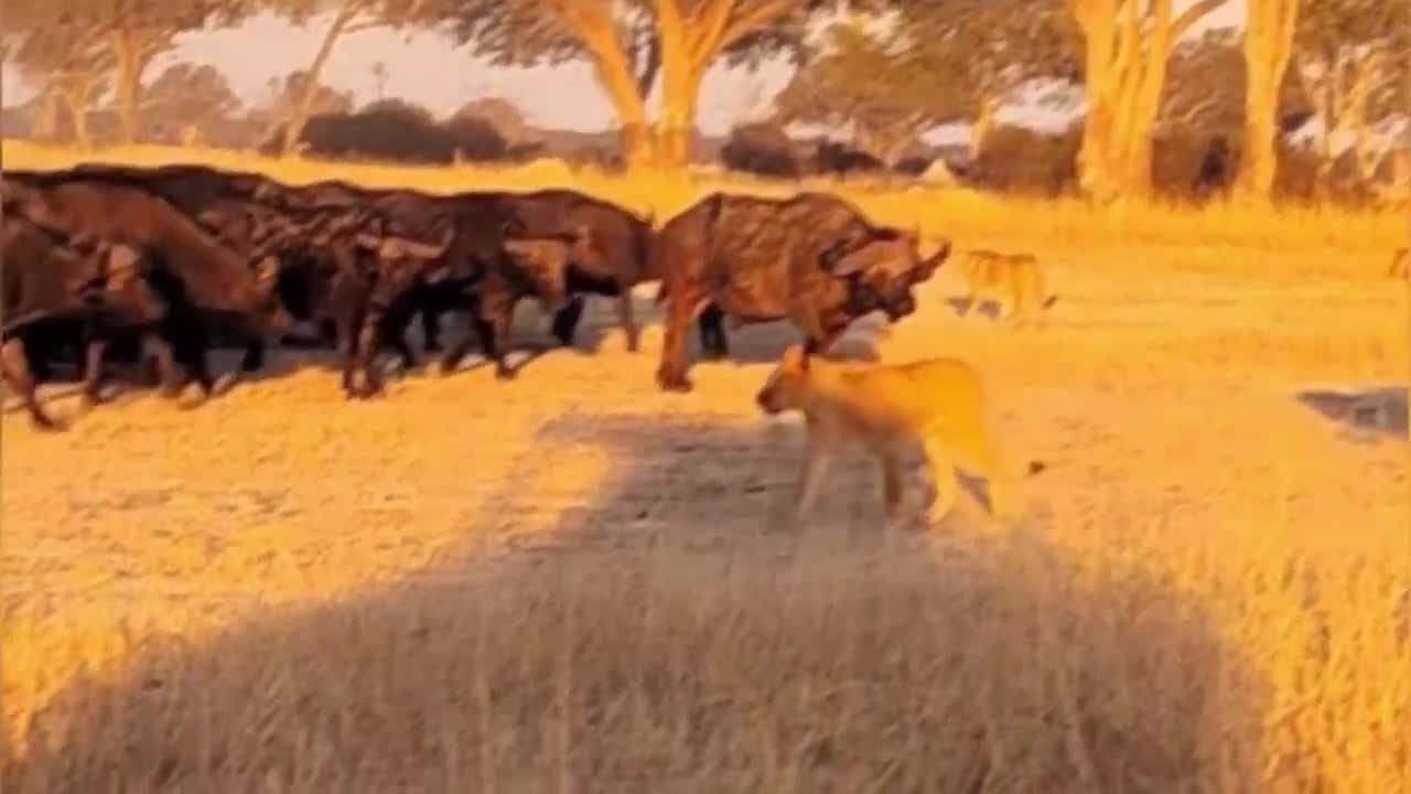 Video - Clip: Kịch tính màn đối đầu giữa bầy sư tử và khoảng 200 con trâu