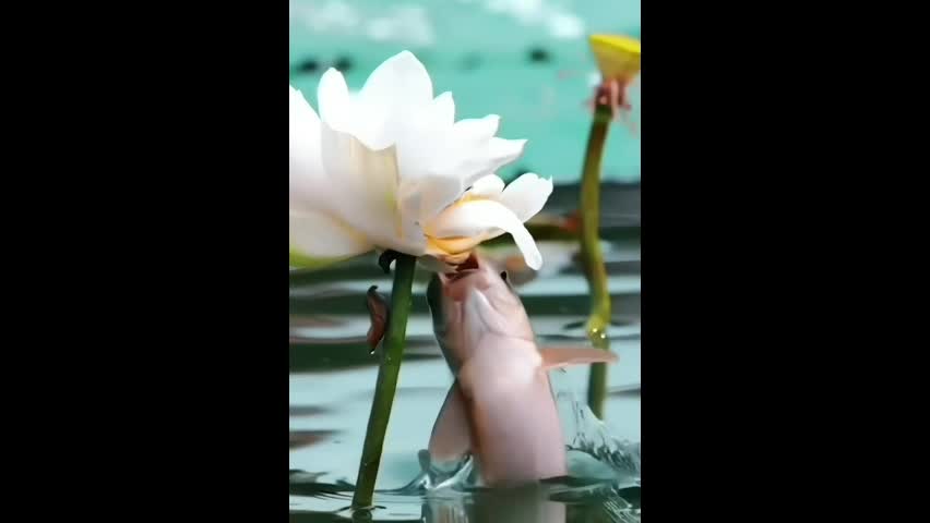 Video - Clip: Ngoạn mục khoảnh khắc cá lao lên khỏi mặt nước ăn hoa sen