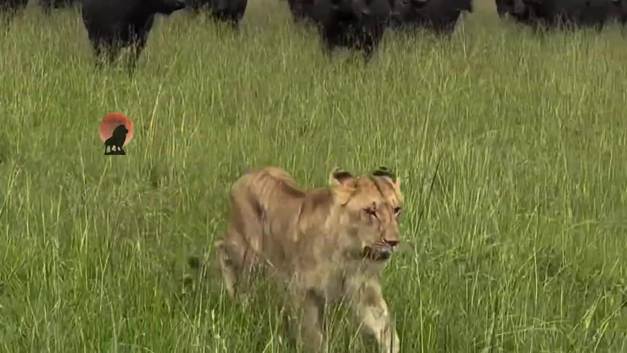 Video - Clip: Đàn sư tử 'chạy té khói' khi bị hàng trăm con trâu rừng tấn công