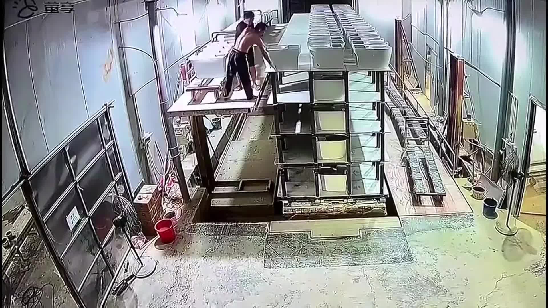 Video - Clip: Làm rơi viên gạch, 2 công nhân đứng hình trước hiệu ứng domino