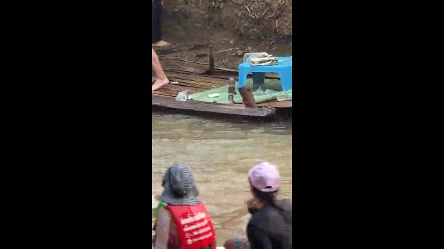 Video - Du khách la hét khi thấy rắn hổ mang khổng lồ nổi trên bè sông