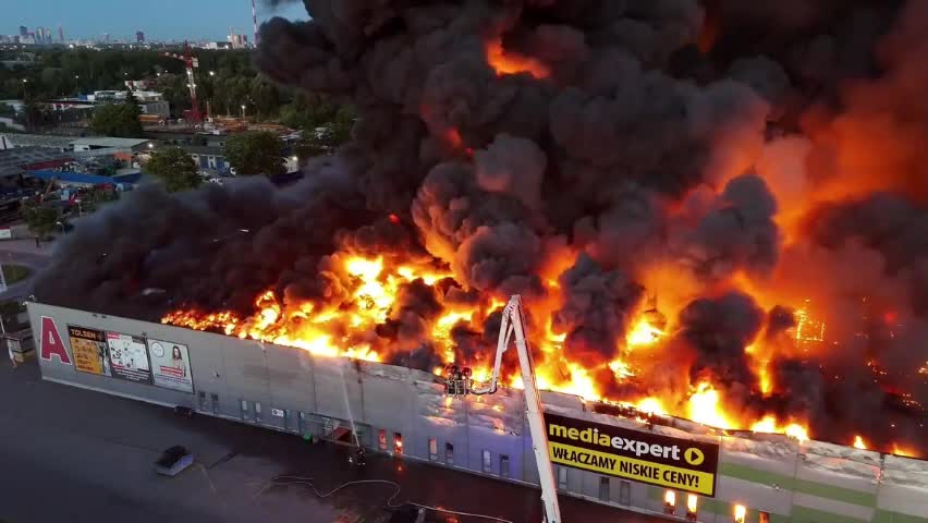 Video - Clip: Cận cảnh vụ cháy kinh hoàng tại trung tâm mua sắm ở Ba Lan