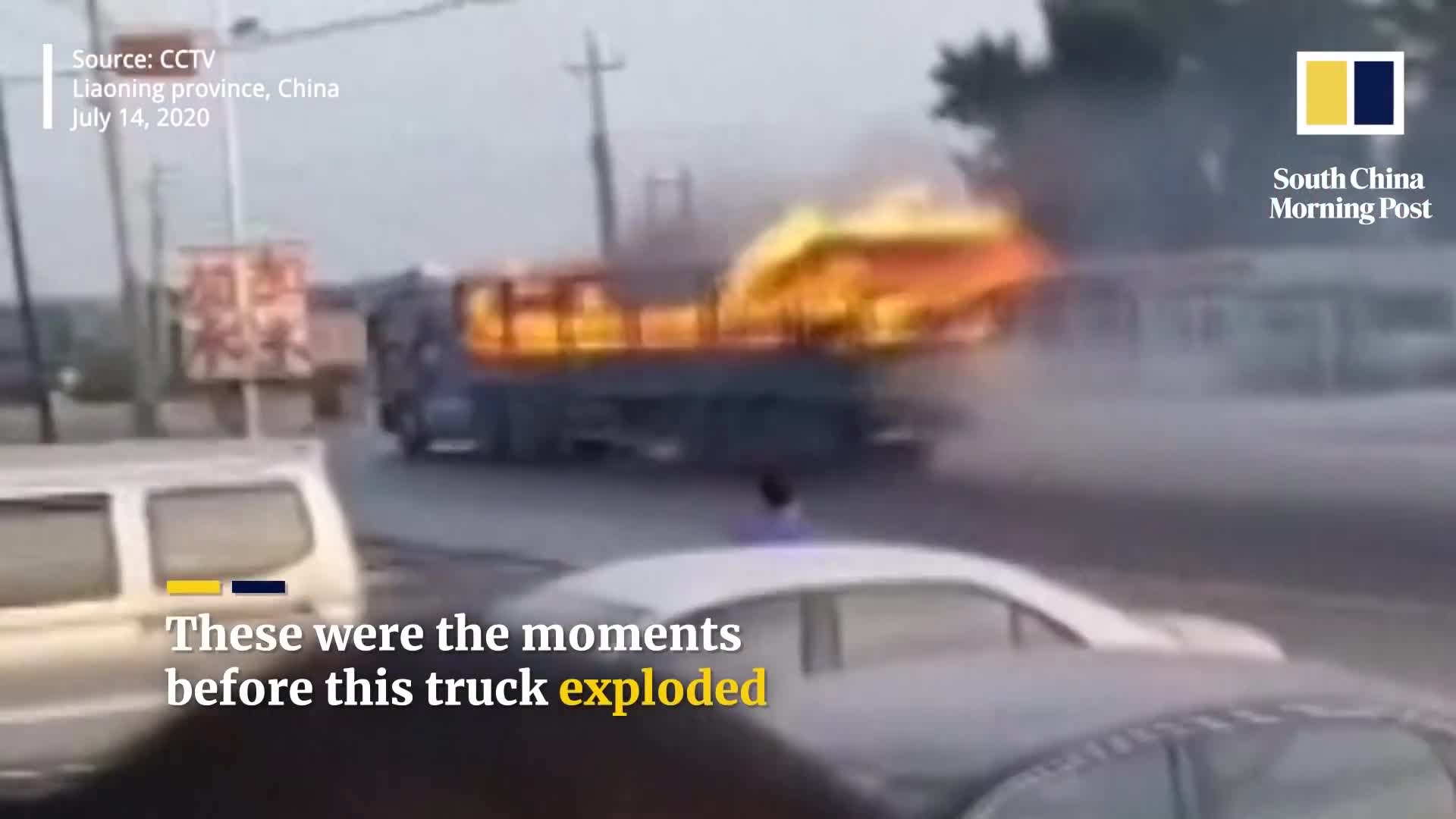 Clip: Tài xế xe tải dũng cảm lái chiếc xe đang bốc cháy ra khỏi khu dân cư