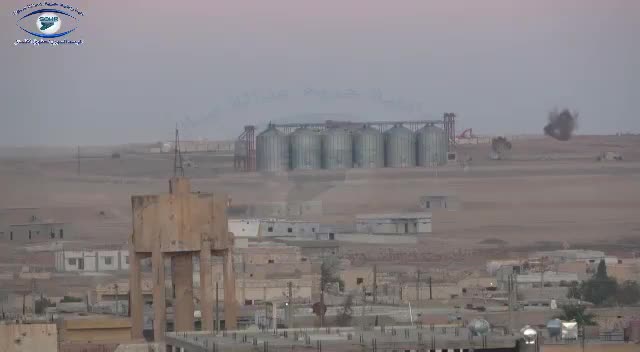 -SOHR camera- captures Turkish forces shelling grain silos in Ain Issa countryside, north of Raqqa • The Syrian Observatory For 