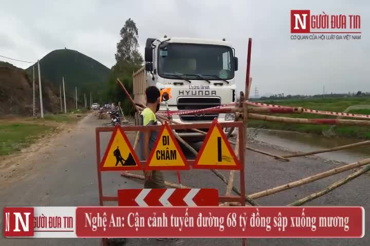 Nghệ An: Cận cảnh tuyến đường 68 tỷ đồng sập xuống mương
