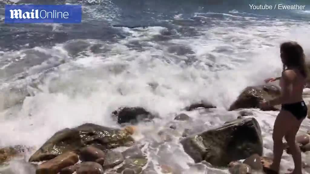 Video: Thót tim cảnh bé gái Mỹ tóm đuôi cá mập đẩy ra biển