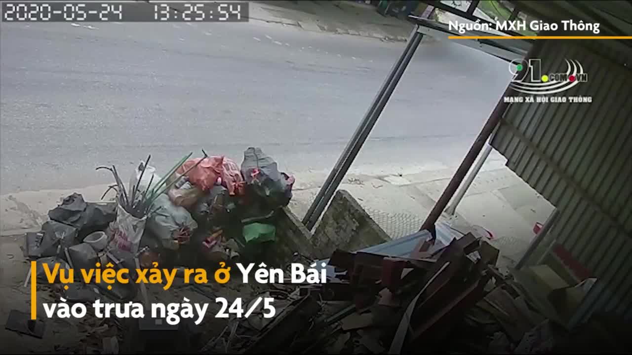 Ôm cua tốc độ cao, xe container lật nghiêng ở Yên Bái