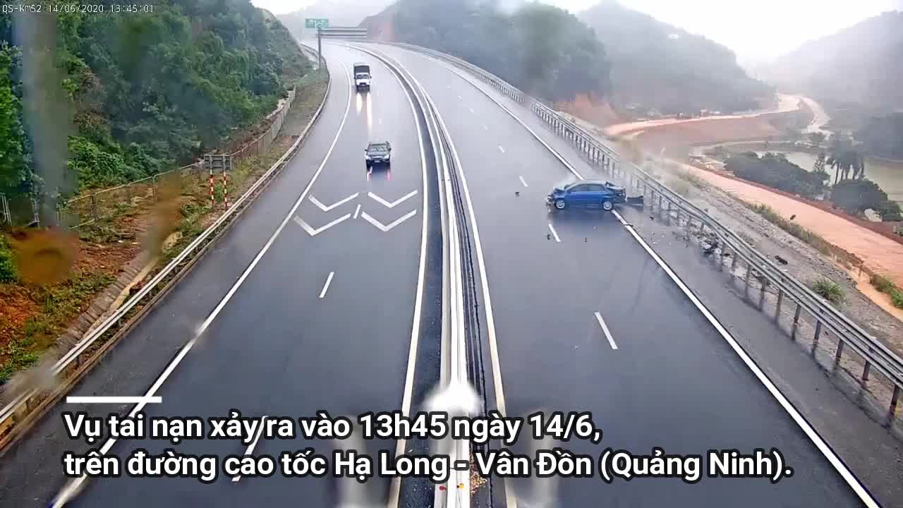 Clip: Ô tô driff lao vào taluy như phim hành động trên cao tốc Hạ Long - Vân Đồn